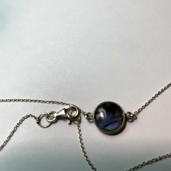 Lapis and Round Labradorite 925 Sterling Silver Station Necklace 36” - Picture 11 of 15